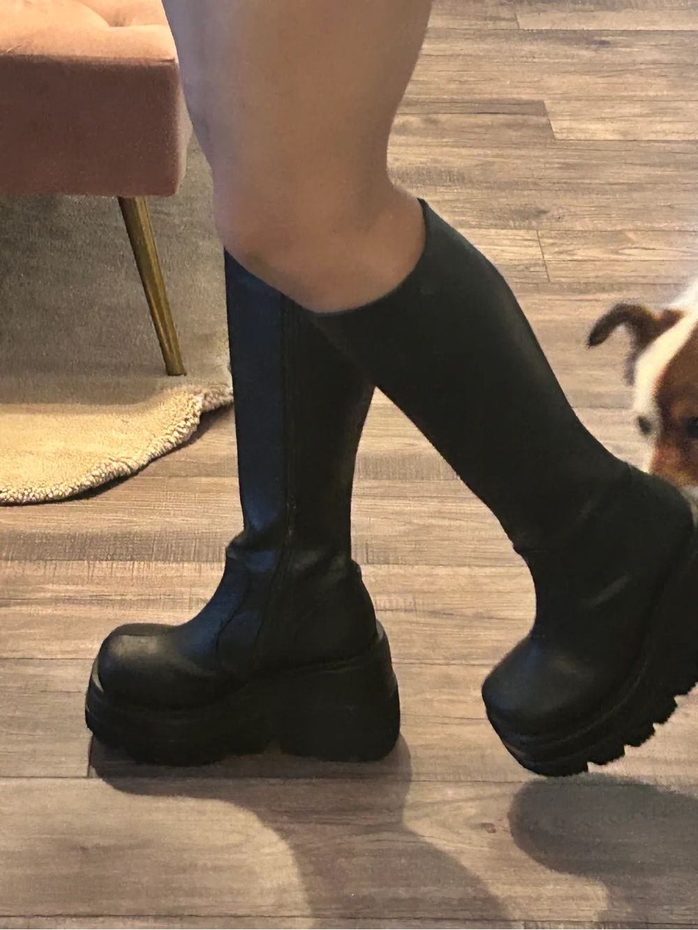 Demonia Black Platform Knee-High Chunky Boots